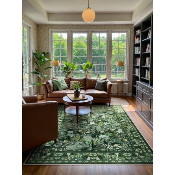 New 5x7 Green Botanical Area Rug, Washable Non-Slip Modern Carpet for Any Room - Picture 7 of 9